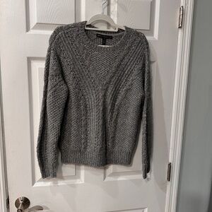 White House Black Market Gray Cable Knit Crew Neck Sweater